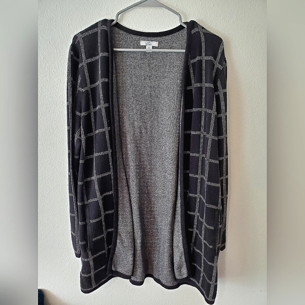 Cardigan. Black Cardigan. Black and White Cardigan. Croft & Barrow. Comfortable.